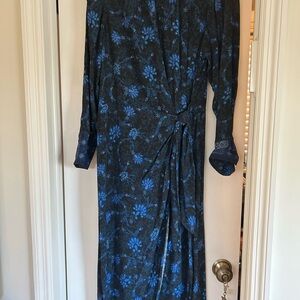 Kobi Halperin Black and Blue Floral Long Sleeve Dress